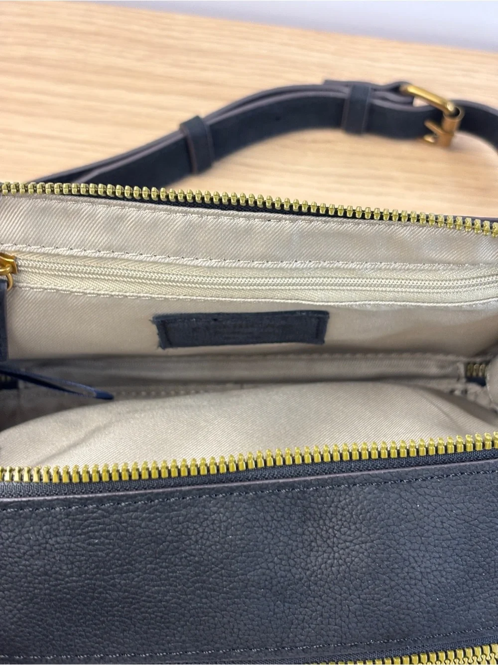 American Leather Co. Nashville Black Leather Double Zip Crossbody.